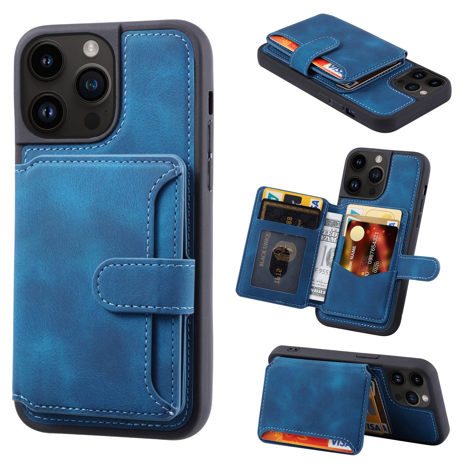 For iPhone 14 Pro Max Phone Wallet Case RFID Blocking Leather Coated TPU Kickstand Cover For iPhone 14 Pro Max Phone Wallet Case RFID Blocking Leather Coated TPU Kickstand Cover